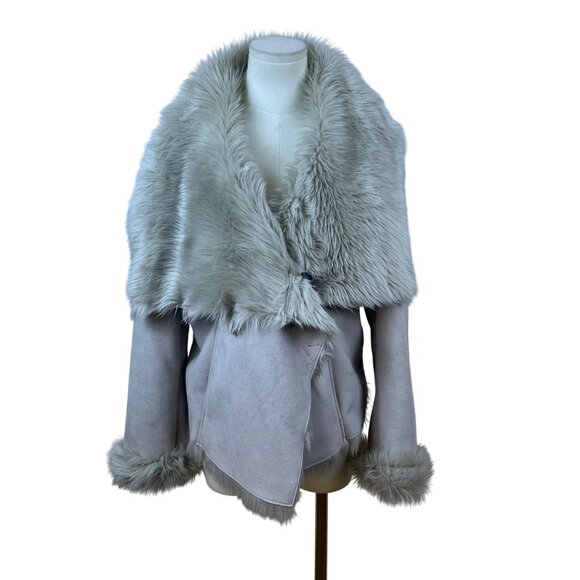 Moda International Womens Gray Polyester Faux Fur Jacket Stylish & Warm Size L - Picture 1 of 10